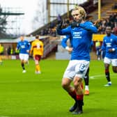 Rangers' Todd Cantwell celebrates making it 2-0 against Motherwell at Fir Park.