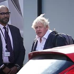 Former Prime Minister Boris Johnson arrives at Gatwick Airport in London, after travelling on a flight from the Caribbean, following the resignation of Liz Truss as Prime Minister.