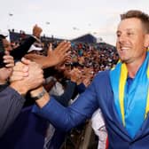Henrik Stenson celebrates with fans after helping Europe win the 2018 Ryder Cup at Le Golf National in Paris. Picture: Christian Petersen/Getty Images.
