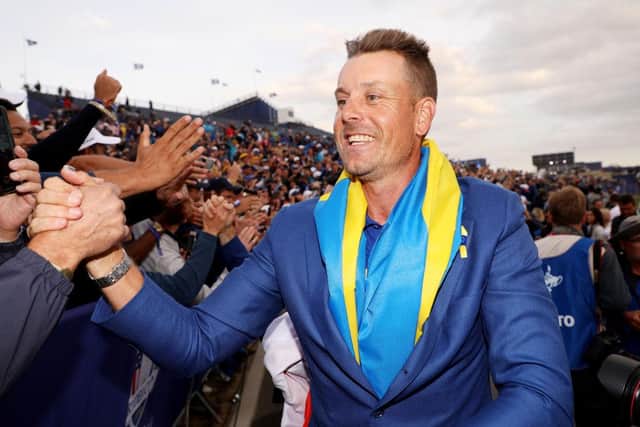 Henrik Stenson celebrates with fans after helping Europe win the 2018 Ryder Cup at Le Golf National in Paris. Picture: Christian Petersen/Getty Images.