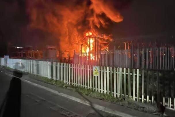A fire in a transformer in Nestles Avenue, Hayes, west London, which means Heathrow will be closed all day on Friday, March 21. Picture courtesy of London Fire Brigade