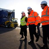 Charles Hammond, Forth Ports' chief executive, shows Boris Johnson and Jacqueline Doyle-Price MP round Tilbury Docks last month (Picture: Matt Dunham/pool/AFP via Getty Images)