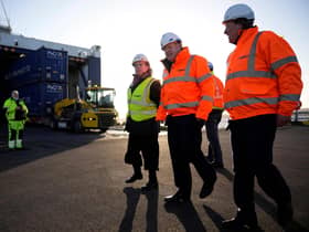 Charles Hammond, Forth Ports' chief executive, shows Boris Johnson and Jacqueline Doyle-Price MP round Tilbury Docks last month (Picture: Matt Dunham/pool/AFP via Getty Images)