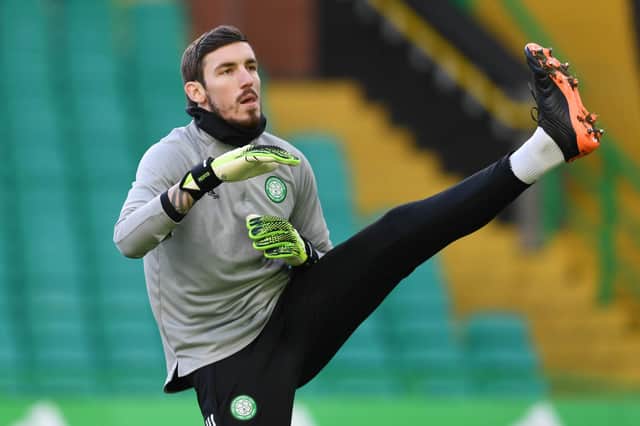 Vasilis Barkas warming up prior to Celtic's match with Dundee United. Picture: SNS