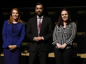 Three flawed candidates, Ash Regan, left, Humza Yousaf, and Kate Forbes, are standing to be the next leader of the SNP (Picture: Jeff J Mitchell/Getty Images)