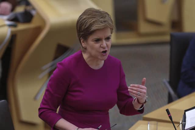 Nicola Sturgeon attends First Minister's Questions at the Scottish Parliament. Picture: Fraser Bremner - Pool/Getty Images