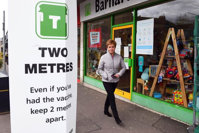 First Minister Nicola Sturgeon campaigns in Glasgow. Picture: Andy Buchanan/POOL/AFP via Getty Images