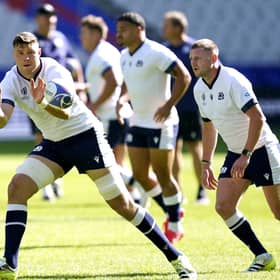 Scotland's Grant Gilchrist (left) during the team run at the Stade de France in Saint-Denis, France. Picture: Andrew Matthews/PA Wire