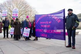 UCU Scotland rally at Scottish Parliament against threatened job cuts and demanding a fair budget for higher education earlier this year (Picture: Lisa Ferguson)