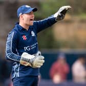 Scotland's Matthew Cross in action during Friday's T20 defeat to Zimbabwe at The Grange, which levelled the series at 1-1 ahead of today's decider.  (Photo by Ross MacDonald / SNS Group)