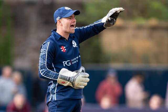 Scotland's Matthew Cross in action during Friday's T20 defeat to Zimbabwe at The Grange, which levelled the series at 1-1 ahead of today's decider.  (Photo by Ross MacDonald / SNS Group)