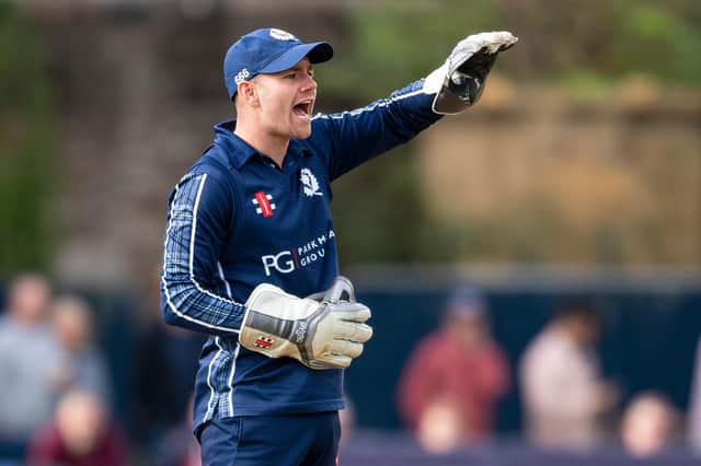 Scotland's Matthew Cross in action during Friday's T20 defeat to Zimbabwe at The Grange, which levelled the series at 1-1 ahead of today's decider.  (Photo by Ross MacDonald / SNS Group)