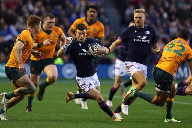 Scotland scrum-half George Horne in the thick of the action against Australia at BT Murrayfield. (Photo by Craig Williamson / SNS Group)