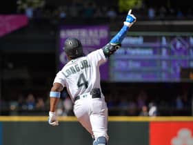 Shed Long Jr celebrates his game-winning grand slam for Seattle Mariners against the Tampa Bay Rays. Picture: Alika Jenner/Getty Images
