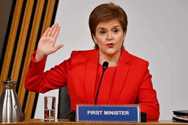 First Minister Nicola Sturgeon taking oath before giving evidence to the Committee on the Scottish Government Handling of Harassment Complaints, at Holyrood in Edinburgh, examining the handling of harassment allegations against former first minister Alex Salmond.