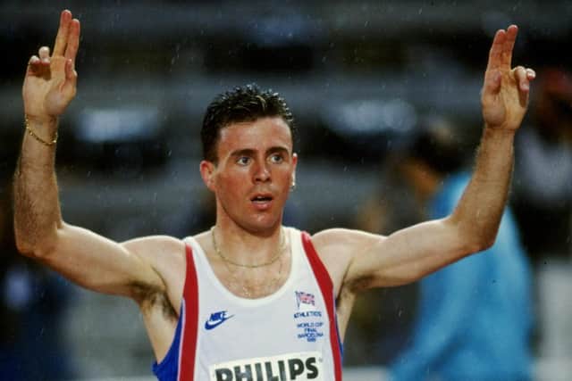 Tom McKean after his 800 metres win at the IAAF World Cup in Barcelona in 1989. He still holds the Scottish record over that distance.