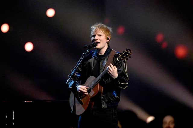 Ed Sheeran performs during The BRIT Awards 2022 at The O2 Arena in London. (Photo by Gareth Cattermole/Getty Images )