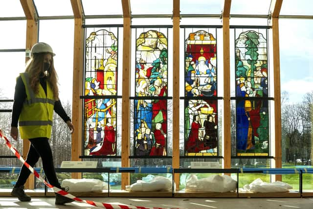 Glass panels depicting St John the Baptist, stained and painted in Rouen, France, go back on display as the Burrell Collection in Pollok Country Park, Glasgow.
Pic: Jane Barlow