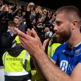St Johnstone's Shaun Rooney celebrates during a Scottish Premiership play-off second leg between St. Johnstone and Inverness Caledonian Thistle at McDiarmid Park - his final game for the Saints. (Photo by Craig Foy / SNS Group)