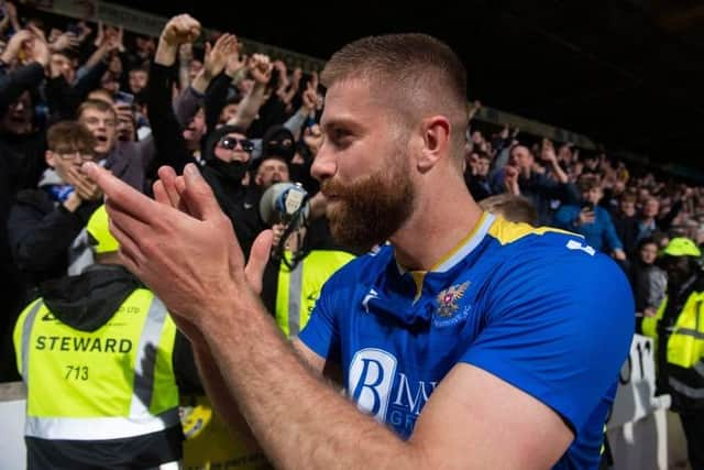 St Johnstone's Shaun Rooney celebrates during a Scottish Premiership play-off second leg between St. Johnstone and Inverness Caledonian Thistle at McDiarmid Park - his final game for the Saints. (Photo by Craig Foy / SNS Group)