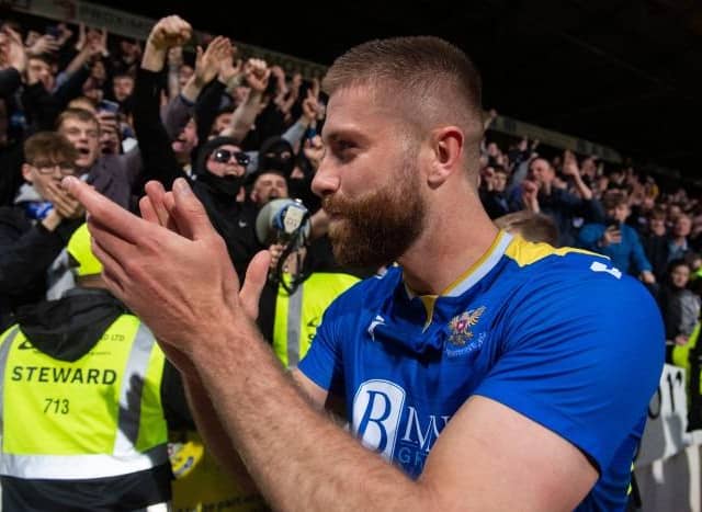St Johnstone's Shaun Rooney celebrates during a Scottish Premiership play-off second leg between St. Johnstone and Inverness Caledonian Thistle at McDiarmid Park - his final game for the Saints. (Photo by Craig Foy / SNS Group)