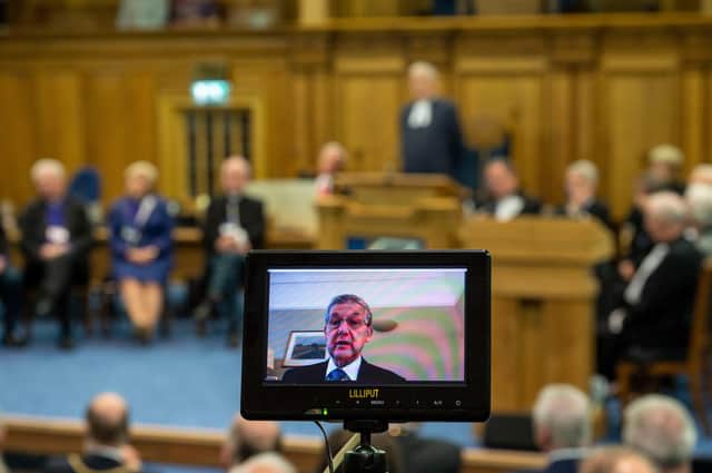 Lord High Commissioner Lord Hodge addressed the Assembly over Zoom. Picture: Andrew O'Brien.