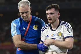 Scotland's Andy Robertson goes off injured during the 2-0 defeat to Spain in Seville on October 12. (Photo by Craig Foy / SNS Group)