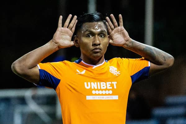 Alfredo Morelos cups his ears after scoring to make it 1-1 against Kilmarnock on Wednesday. (Photo by Alan Harvey / SNS Group)