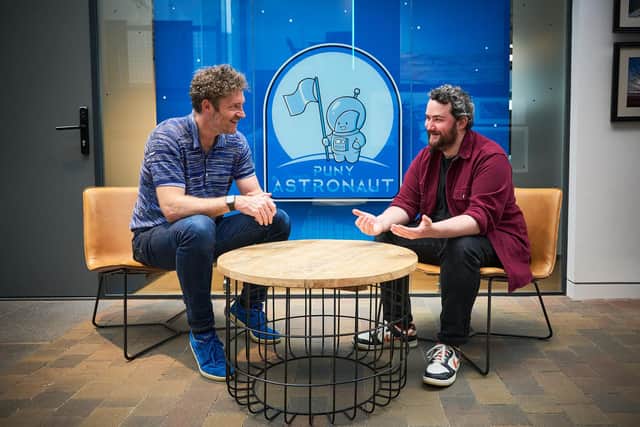 From left: Chris van der Kuyl of 4J Studios with Puny Astronaut MD Cian Roche at the latter firm's base at Water's Edge in Dundee. Picture: Fraser Band.