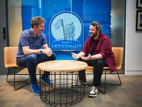 From left: Chris van der Kuyl of 4J Studios with Puny Astronaut MD Cian Roche at the latter firm's base at Water's Edge in Dundee. Picture: Fraser Band.