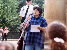 Ranjit Kaur addressing a rally around 1990