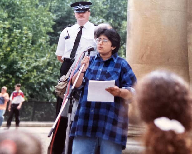 Ranjit Kaur addressing a rally around 1990