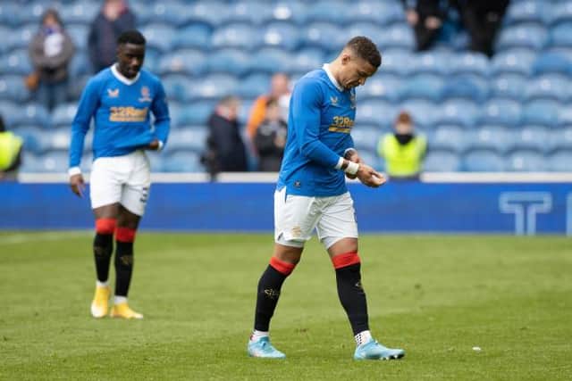 Disconsolate Rangers captain James Tavernier trudges off the pitch after his team's 2-1 defeat to Celtic at Ibrox on Sunday. (Photo by Craig Williamson / SNS Group)