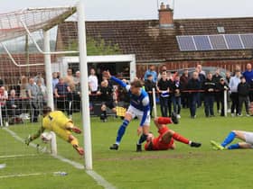 Sean Brown scrambles the opening goal over the line after Cowdenbeath had been reduced to ten men. Joe Gilhooley LRPS
