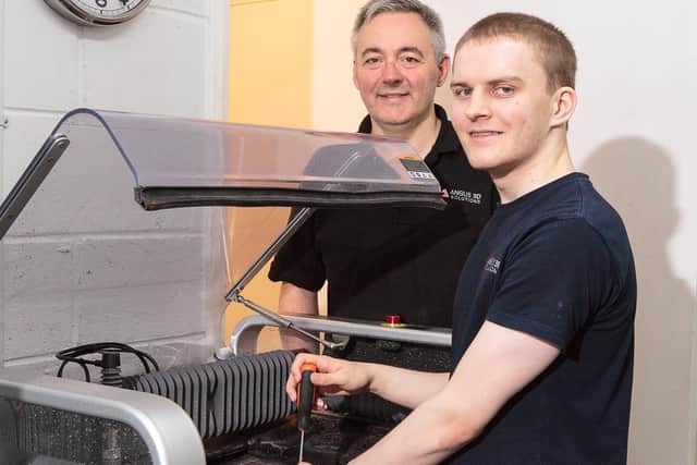 Modern apprentice Ritchie Webster (right) will help deliver growth at Angus 3D Solutions for MD Andy Simpson (left).