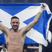 Josh Taylor celebrates beating Ryan Martin during their WBC Silver Championship at The SSE Hydro, Glasgow, in 2018 (Picture: Jeff Holmes/PA)