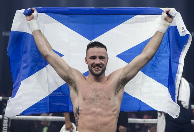 Josh Taylor celebrates beating Ryan Martin during their WBC Silver Championship at The SSE Hydro, Glasgow, in 2018 (Picture: Jeff Holmes/PA)