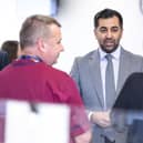 First Minister Humza Yousaf speaking to staff during his visit to NHS 24's Dundee contact centre. Picture: Euan Cherry/PA Wire