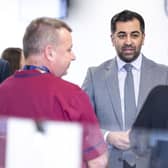 First Minister Humza Yousaf speaking to staff during his visit to NHS 24's Dundee contact centre. Picture: Euan Cherry/PA Wire