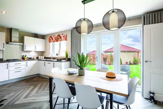 The open-plan kitchen and dining space in the Mellor house type