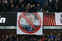 Banners protesting against decisions made by Rangers Managing Director Stewart Robertson were shown during the UEFA Europa League match between Rangers and Red Star Belgrade at Ibrox. (Photo by Alan Harvey / SNS Group)