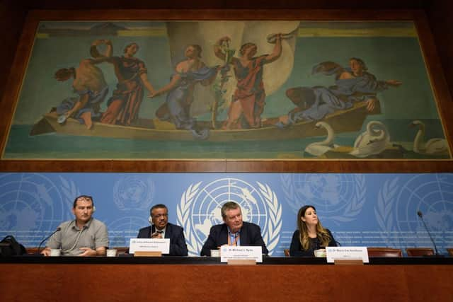 World Health Organization (WHO) spokesman Tarik Jasarevic, pictured here, left, at the start of the Covid-19 epidemic with other WHO officials, said that in case of a threat, there was a protocol on how to dispose safely of pathogens to avoid any accidental spills.