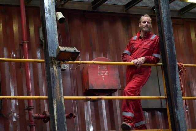 Iain Glen on set at FirstStage Studios in Leith, Edinburgh, filming for The Rig, the first Amazon Original to be made entirely in Scotland.