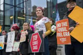 Climate campaigners call to end investing in fossil fuels. Picture: Jane Barlow/PA Wire