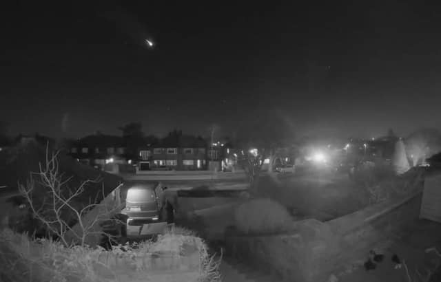 Handout of a still taken from video footage of a meteor captured on a doorbell camera by Laura from Rickmansworth in Hertfordshire. Issue date: Monday January 9, 2023.