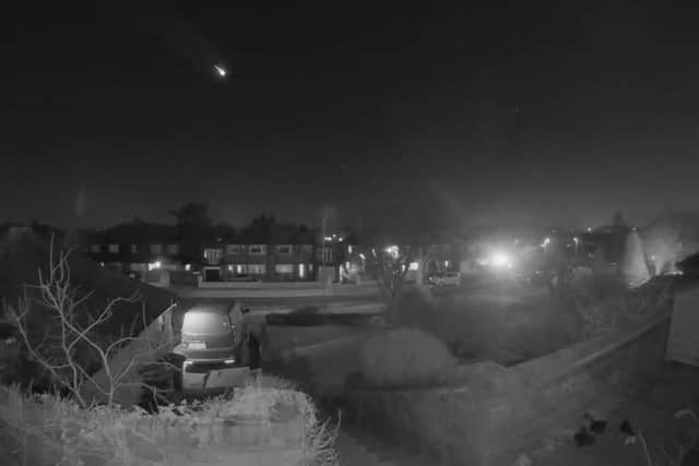 Handout of a still taken from video footage of a meteor captured on a doorbell camera by Laura from Rickmansworth in Hertfordshire. Issue date: Monday January 9, 2023.