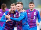 Billy McKay and Lewis Jamieson celebrate an Inverness goal in the 4-2 win over Elgin City in the SPFL Trust Trophy third round tie at Borough Briggs (Photo by Mark Scates / SNS Group)