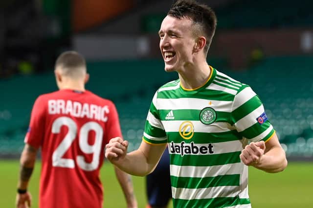 Celtic's David Turnbull  shows his glee with his matchwinning goal that capped a storming display team-mate McGregor believes should earn him a run in the side. (Photo by Rob Casey / SNS Group)