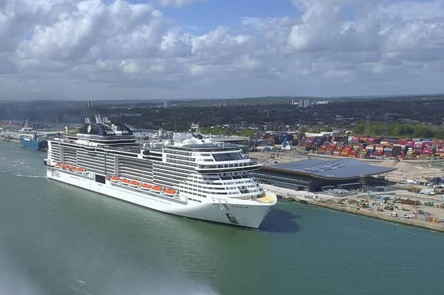 MSC Virtuosa arrives into Southampton. (Photo: MSC Cruises, Blue Harbour)
