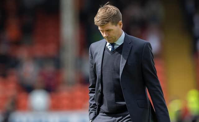 Rangers manager Steven Gerrard has plenty to ponder after his team's 1-0 defeat against Dundee United at Tannadice on Saturday. (Photo by Steve Welsh/Getty Images)